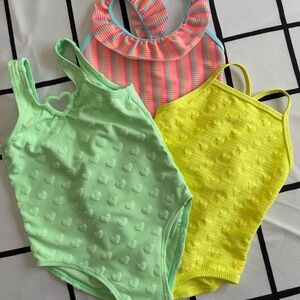 (3) Zara One Piece Swimsuits Fit 2 Years - Mint Green, Yellow, and Pink/Coral